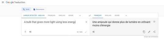 Capture d'écran d'une traduction de Google